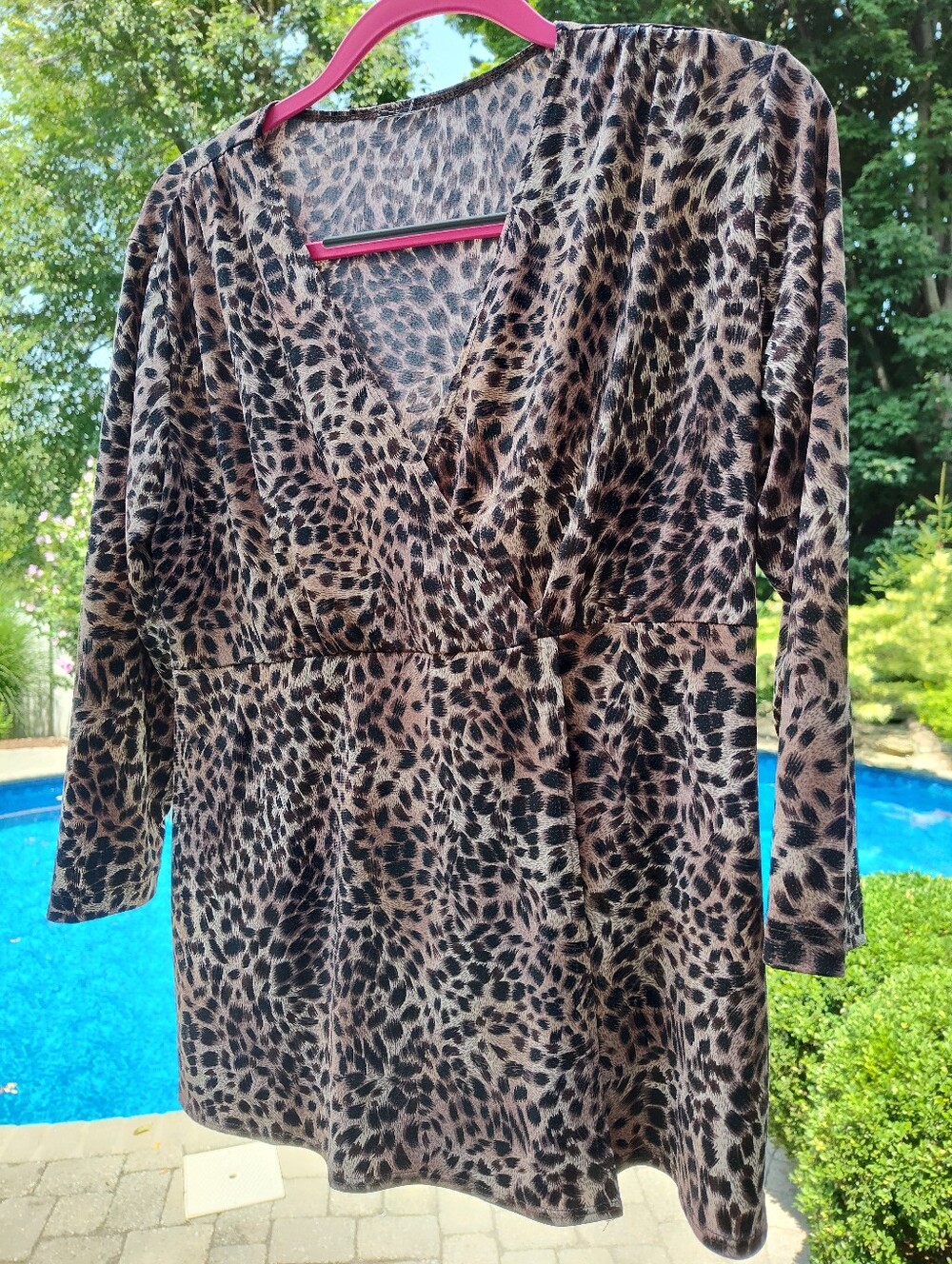 Leopard Print Mock Wrap Top - Brown & Black